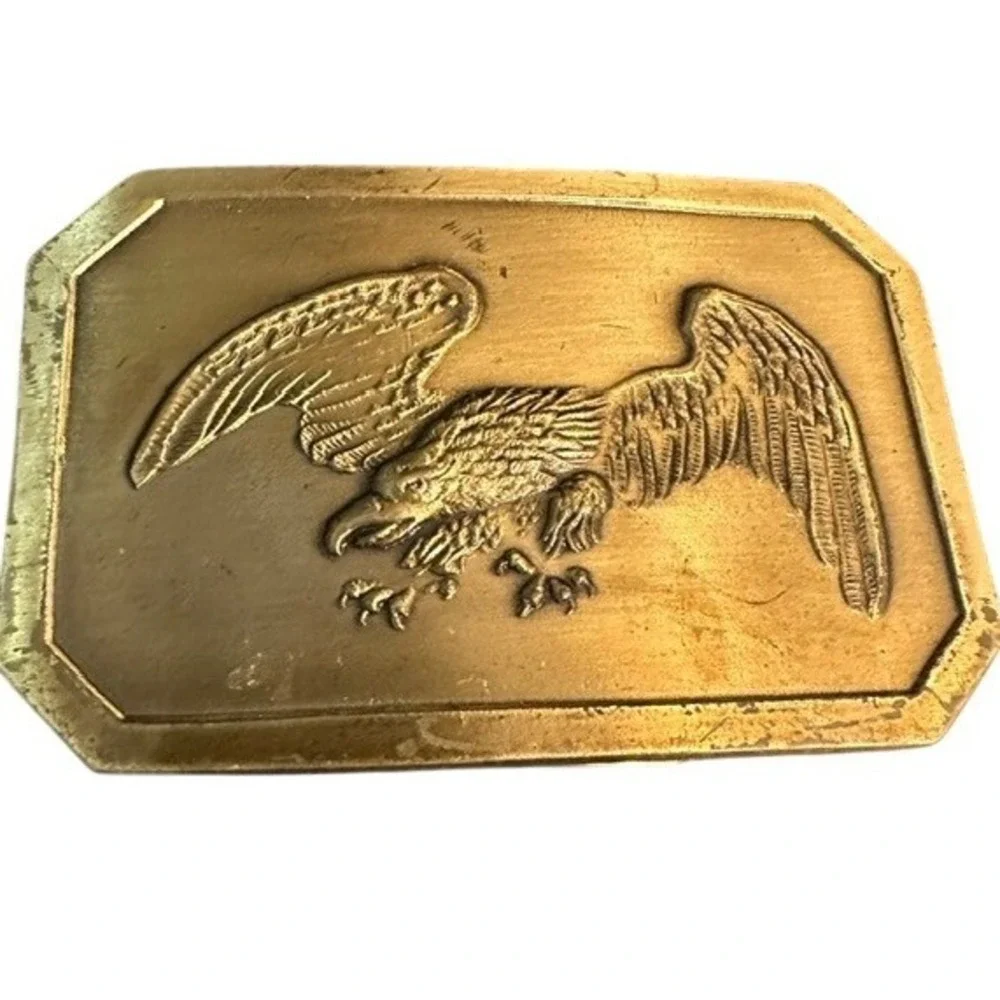 Vintage Eagle Belt Buckle Gold‎ Tone Americana Western Bird of Prey Rectangular